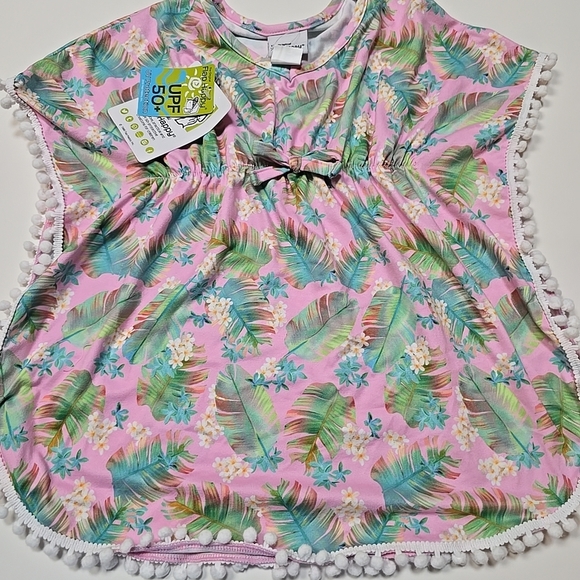 Pink Tropical Print Dress with Pom Pom Trim - Picture 1 of 4